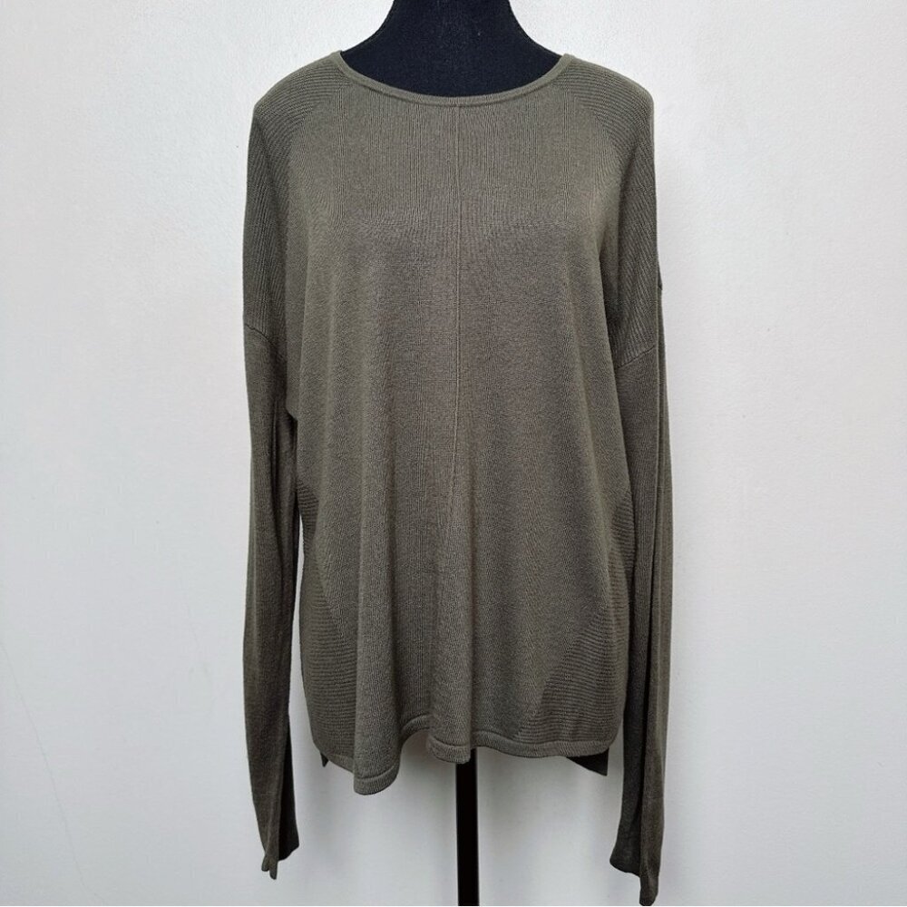Lord & Taylor Womens Large Crew Neck Knitted Dark Olive Sweater